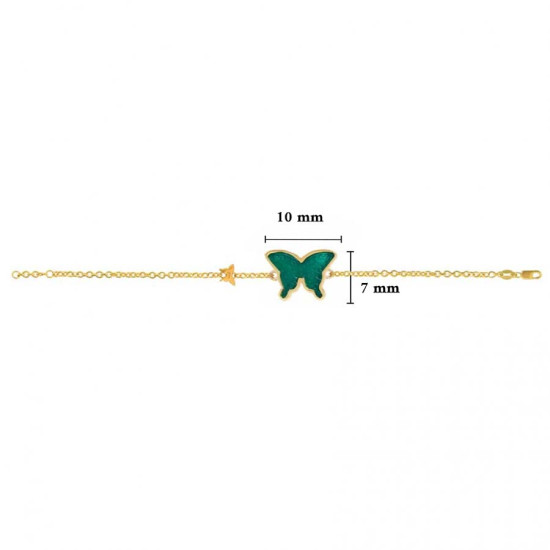 18K Gold Bracelet With Green Agate Butterfly Shaped ( small size ) 