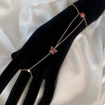 18K RED AGATE BUTTERFLY BRACELET WITH RED AGATE STONE WITH DIAMOND RING