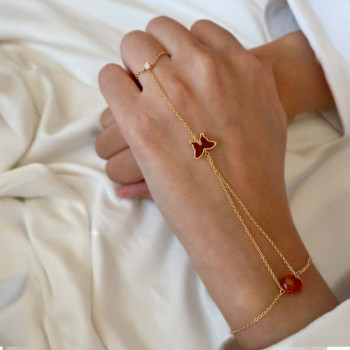 18K RED AGATE BUTTERFLY BRACELET WITH RED AGATE STONE WITH DIAMOND RING