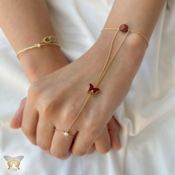 18K RED AGATE BUTTERFLY BRACELET WITH RED AGATE STONE WITH DIAMOND RING