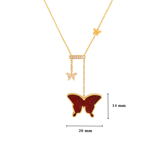 Red Agate ( freedom ) Glanz Butterfly Neckless With Small Butterfly, Studded With 23 Pieces Of Diamond,18K Gold ( large size ) Red Agate ( freedom ) Glanz Butterfly Neckless With Small Butterfly, Studded With 23 Pieces Of Diamond,18K Gold ( large size )