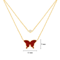 GOLD CHAIN 18K WITH RED AGAATE BUTTERFLY AND DIAMOND ( medium size )