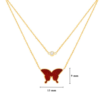 GOLD CHAIN 18K WITH RED AGAATE BUTTERFLY AND DIAMOND ( medium size )