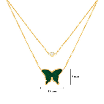 GOLD CHAIN 18K WITH GREEN AGATE BUTTERFLY AND DIAMOND ( medium size )
