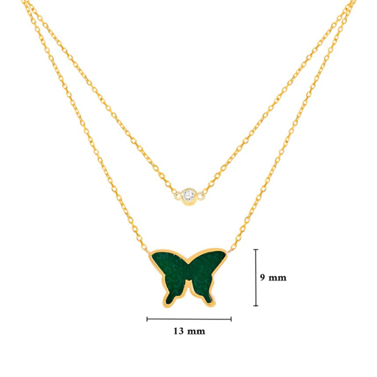 GOLD CHAIN 18K WITH GREEN AGATE BUTTERFLY AND DIAMOND ( medium size )
