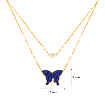 GOLD CHAIN 18K WITH LAPIS BUTTERFLY AND DIAMOND ( medium size )