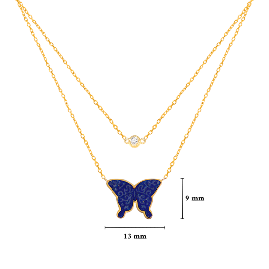 GOLD CHAIN 18K WITH LAPIS BUTTERFLY AND DIAMOND ( medium size )