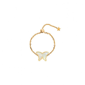 WHITE MOP BUTTERFLY RING CHAIN ( MEDIUM ) ,18K GOLD