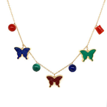 Gold chain 18k with Glanz butterflies and stone