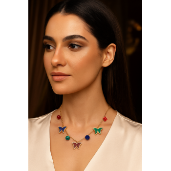 Gold chain 18k with Glanz butterflies and stone