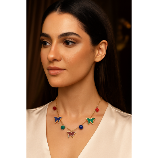 Gold chain 18k with Glanz butterflies and stone