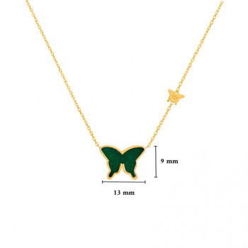 Green Agate Glanz Butterfly necklace, 18k Gold ( medium size )