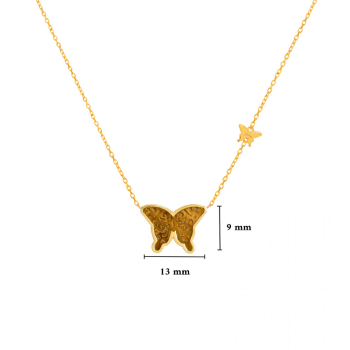 TigerEye Glanz Butterfly necklace, 18k Gold ( medium size )