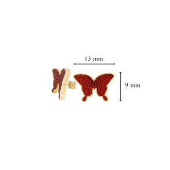 18k Gold Earring Glanz Butterfly with Red Agate ( medium size )