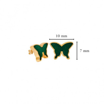 18K Gold Earring Butterfly With Green Agate ( small size )