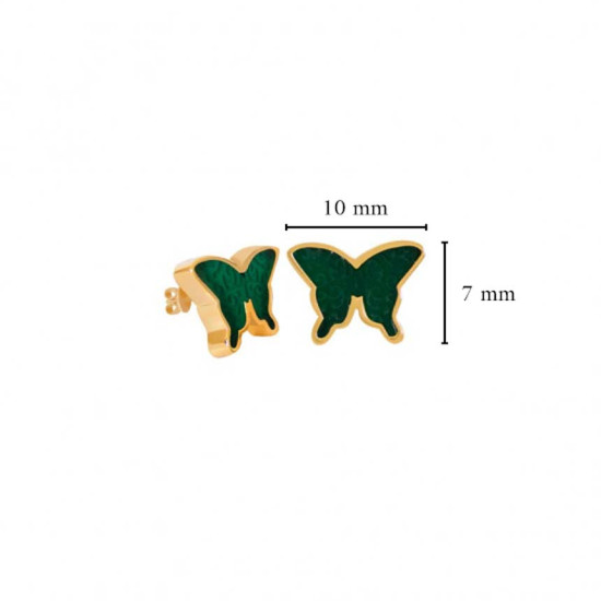 18K Gold Earring Butterfly With Green Agate ( small size )