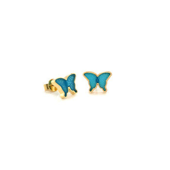18K Gold Earring Butterfly With Blue agate ( small size )