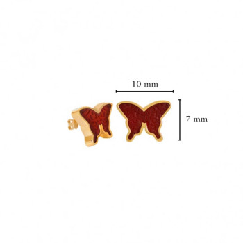 18K Gold Earring Butterfly With Red Agate ( small size )