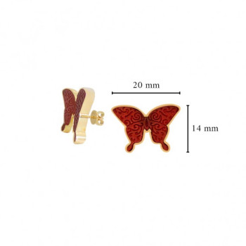 18K Gold Earring Butterfly With Red Agate ( large size )