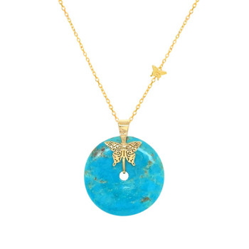 GOLD CHAIN 18K WITH TURQUOISE STONE ( medium size ) 