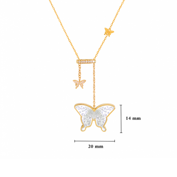 White Seashell ( freedom ) Glanz Butterfly Neckless, With Small Butterfly Studded With 23 Pieces Of Diamond,18K Gold ( large size )