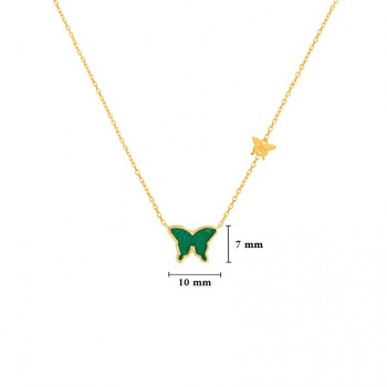 Green Agate Butterfly Neckless, 18k Gold ( small size ) 