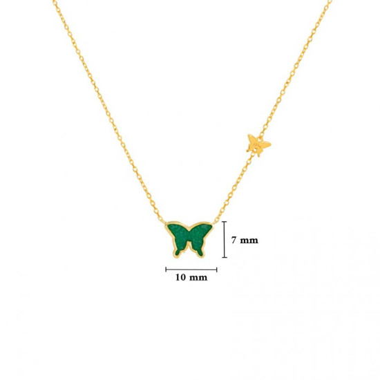 Green Agate Butterfly Neckless, 18k Gold ( small size ) 