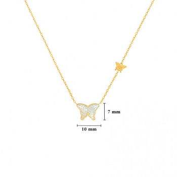 White Mop Butterfly Neckless, 18K Gold ( small size )