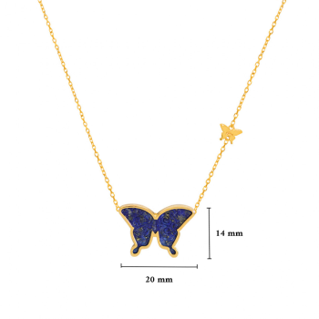 Lapis Butterfly Neckless, 18K Gold ( large size )