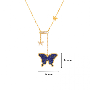 Lapis ( freedom ) Glanz Butterfly Neckless With Small Butterfly Studded With 23 Pieces Of Diamond,18K Gold ( large size )