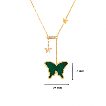Green Agate ( freedom ) Glanz Butterfly Neckless With Small Butterfly Studded With 23 Pieces Of Diamond,18K Gold ( large size )