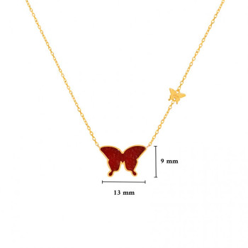 Red Agate Glanz Butterfly necklace, 18k Gold ( medium size )