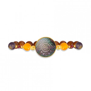 Silver Bracelet made of Saudi prominent black pound shell with Yellow Agate, Garnet, Amastrin, and Coke Wood