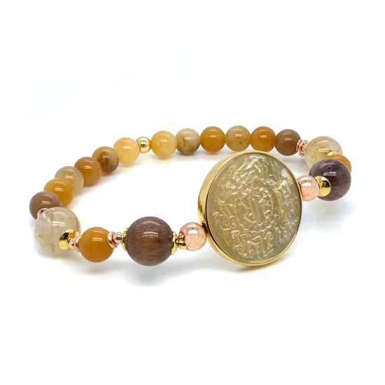 BRACELET ON SAUDI JENNEH SHELL WITH GOLD THREAD STONE AND RABBIT HAIR STONE