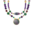 A NECKLACE MADE OF SAUDI POUND SHELL WITH TOURMALLINE , AMETHYST, GREEN AGATE AND AMACITRINE 