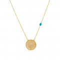 A chain made by a yellow coin of the Saudi pound with turquoise