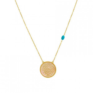 A chain made by a yellow coin of the Saudi pound with turquoise