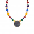 A necklace made of Saudi pound shell with colored agate , amethyst, pink quartz, coral, malachite, garnet stones, lapis, and Coke A necklace made of Saudi pound shell with colored agate , amethyst, pink quartz, coral, malachite, garnet stones, lapis, and Coke