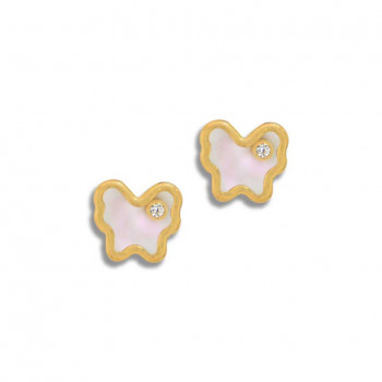 gold Earring made by seashell butterfly shape with diamond    