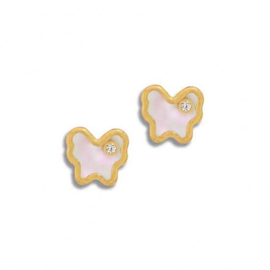 gold Earring made by seashell butterfly shape with diamond    
