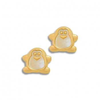 gold Earring made by seashell with Penguin shape 