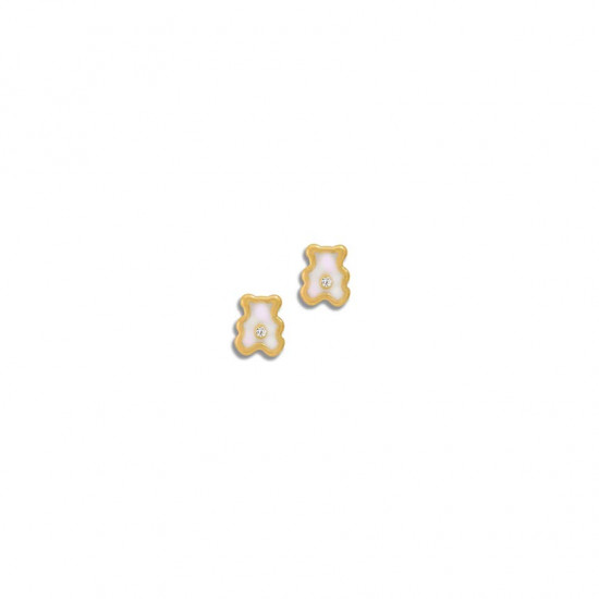 gold Earring made by seashell with bear shape with diamond