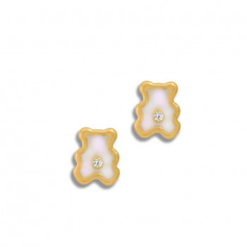 gold Earring made by seashell with bear shape with diamond