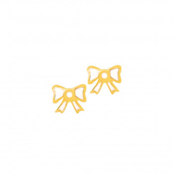 GOLD WHITE ENAMEL RIBBON EARRING