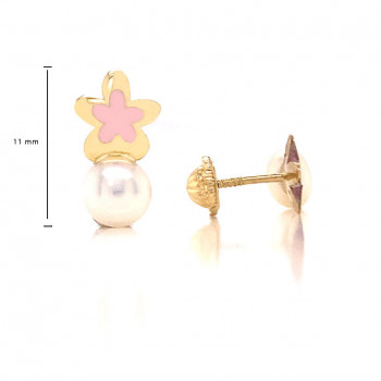 GOLD EARRING STAR WITH PINK ENAMEL