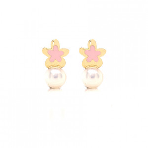 GOLD EARRING STAR WITH PINK ENAMEL