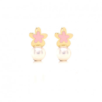 GOLD EARRING STAR WITH PINK ENAMEL