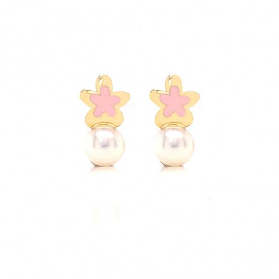 GOLD EARRING STAR WITH PINK ENAMEL