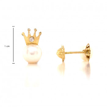 GOLD EARRING PEARL WITH CROWN