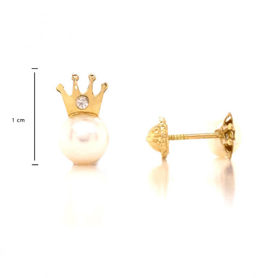 GOLD EARRING PEARL WITH CROWN
